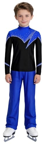 Nyeemya Eiskunstlaufanzug Kostüm Kinder Junge Mädchen Langarm Rollkunstlauf Oberteil Strass Glitzer Tanzhemd High Waist Tanzhose Turnhose Gymnastik Trainingsanzug