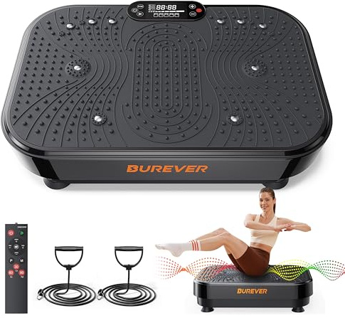 Plateforme Vibrante Oscillante, Burever 150W Plateforme Vibrante Perte de Poids avec Massage Silencieux des Pieds, 99 Niveaux d'Intensité et 5 Programmes avec 2 Bandes de Résistance & Télécommande