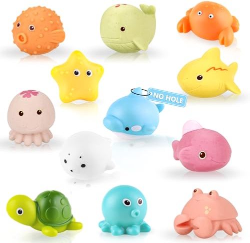 Lot de 12 Jouets de Bain sans Trou - sans moisissure - Jouet de Bain pour bébé - Jouets Aquatiques pour Enfants - Animaux Marins - Jouets sensoriels à partir de 1, 2, 3, 4 Ans