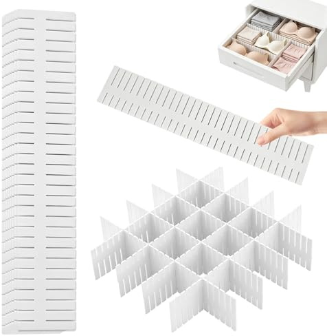 Syluxa Verstellbare Schubladentrenner 12er-Set Weiß | 12er-Set anpassbare Kunststoff-Trenner (36x7cm). Ideal für Küche, Büro & Schlafzimmer. Einfach zuschneidbar für perfekte Ordn