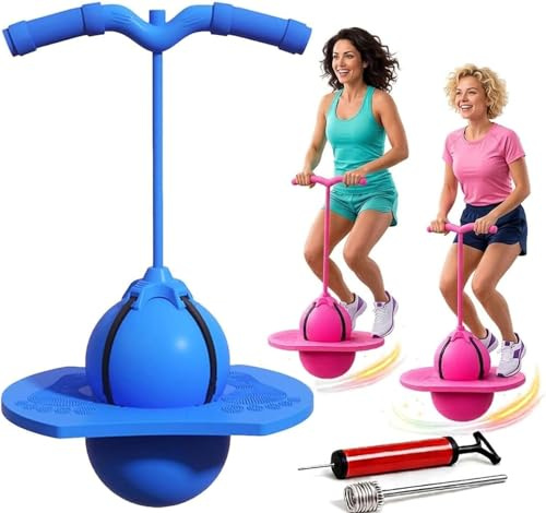 Balance Hüpfball für Kinder Und Erwachsene Mit Griff Und Luftpumpe, Rutschfester Sprungball Hüpfspielzeug für Koordinationstraining & Fitness Outdoor Und Indoor, Trainieren Des Gleichgewichts (Blau)