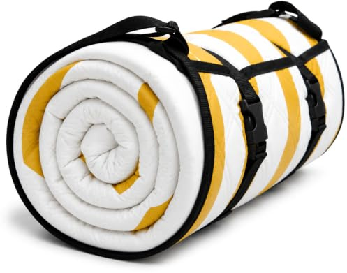 Wolfwise Picknickfilt Vattentät, Stor Strandfilt 200x200 cm, Vikbar Picnic Blanket med Justerbara Remmar & Axelrem, Isolerad Filt för Trädgård, Gräs, Resor & Vandring, Gul