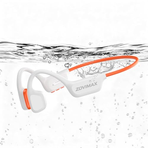 Bone Conduction Headphones, IPX8 Waterproof Swimming Headphones, Open Ear Headphones with MP3 Mode 32GB Memory Up to 12 Hours Playtime, Bluetooth 6.0 Earbuds Secure Fit for Running, White-orange