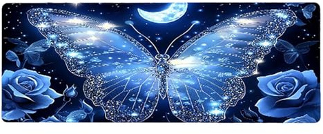 Large Mouse Mat, 30x60cmx3mm, Gaming Mouse Pad, Rubber Base, Stitched Edges, Water Resistant Easy Clean, For All Types, Extend Desktop Protection, Office Men's Gifts, Butterfly Moon D1YY-467