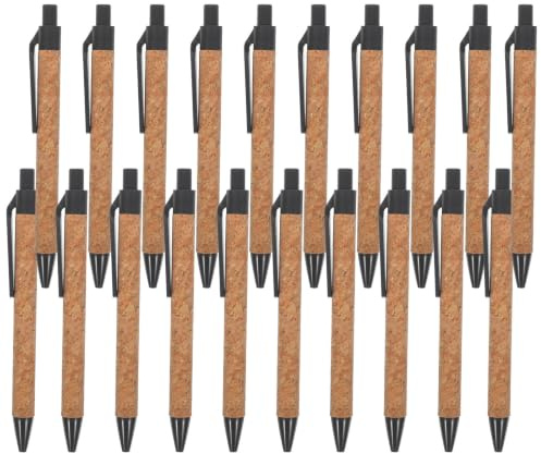 SHINEOFI 20 Unidades Bolígrafo Redondo de Paja con Tubo Cilíndrico de Papel Kraft y Agarre Suave de Corcho, Portátil y Ligero para Decoración Escolar en Sesiones de Examen y Registro de