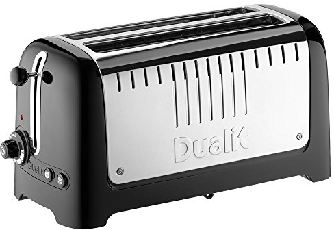 Dualit 2 Slice Longslot Toaster | 2kW | Perfect for artisan breads | Polished with High Gloss Black Trim | Bagel & Defrost Settings | 36 mm Wide Slots | Includes Warming Rack