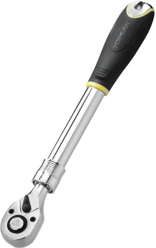Topeak 1/2 Drive Extendable Ratchet Ausziehbare Ratsche aus Stahl und Fiberglas in der Farbe Silber-Schwarz, Maße: 4cm x 4cm x 34cm (48cm), 15410012