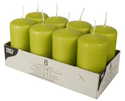 Pappstar Stumpenkerzen Kiwi, 50 x 100mm (8 Stück)