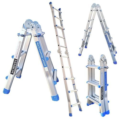 WORHAN Echelle de 302cm Aluminium Telescopique 3.02m A Forme Pliable Polyvalente Escabeau Robuste L3