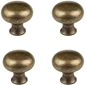 RZDEAL 4 PCS 1.0'' x 0.9'' Antique Style Brass Simple and Elegant Pulls Solid Hardware Knobs for Furniture Cabinet Closet Drawer Box Door Handles(Antique Brass)