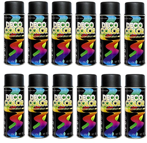 Deco Color 12er Sparpack (1 Karton) Lackspray 400ml schwarz matt RAL 9005