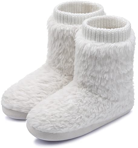 MIXIN Women's Comfort Warm Faux Fleece Fuzzy Ankle Bootie Slippers Plush Lining Slip-on House Shoes Anti-Slip Sole Indoor/Outdoor