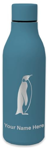 LaserGram Double Wall Stainless Steel Water Bottle, Penguin, Personalized Engraving Included (Slate Blue)