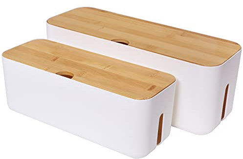 Changsuo Set di scatole organizer per cavi per cavi di prolunga, protezione da sovratensioni, per la gestione dei fili, per scrivania, casa, ufficio, cucina (piccola e grande, bianco)