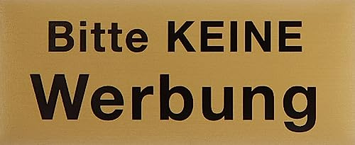 Metafranc 507510 Adhesive Sign with German Text Bitte keine Werbung [German Language] 60 x 25 mm Aluminium with Classic Brass Look Self-Adhesive Backing/Signage/Information Sign/Letterbox Sign
