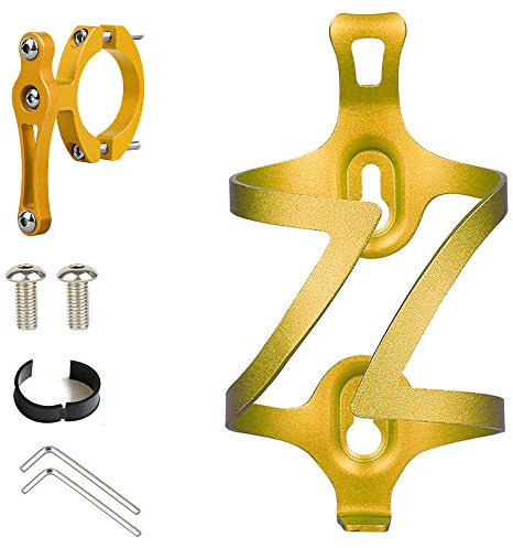 ele ELEOPTION Bike Water Bottle Cage, Secure Retention Adjustable Aluminum Alloy Bicycle Bottle Holder, Lightweight & Strong for Road/Mountain/Electric Bicycle, Motorbike, Kids Bikes (Gold)