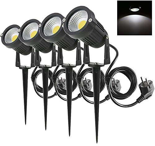 aulyun 4er Set 5W LED Strahler mit Erdspieß, 1.5m Kabel mit Stecker, Led Garten Beleuchtung, Gartenleuchte Gartenstrahler Rasenstrahler IP65 Wasserdicht für Outdoor Hof Rasen