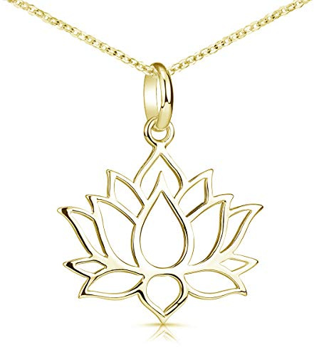 Lotusblüte Schmuck Anhänger Silber 925 Damen vergoldet mit Kette KA-69 | Lotus Kettenanhänger aus vergoldetetem Sterlingsilber incl Schmuck Box von MATERIA by Matthias Wagner