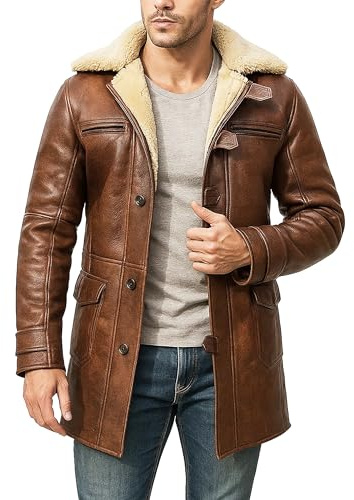 III-Fashions Men's Tom Hardy Dark Rises Bane Coat Fur Shearling Brown Sheepskin Coat for Men,Large