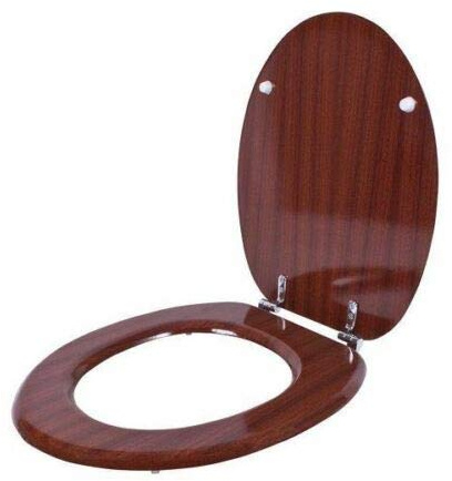 Greenfields Wooden Bathroom Toilet Seat - 18 Durable MDF Seat with Fittings Included | Zinc Chrome Alloy Hinges | Easy to Clean and Fit Heavy Duty Oval Shape