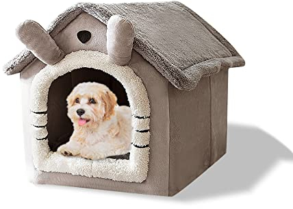 Galatée Katzenhöhlenbett, Waschbares Hundebett, Warmes Und Gemütliches Plüschkatzen-Iglu, Faltbares Komfortables Haustier-Katzenhaus, Haustierbett Mit Rutschfestem Boden(M, Graue Katze)