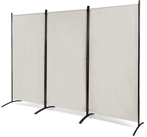 Multigot 3-Panel Room Divider, Folding Wall Privacy Screen Protector, Movable Partition Privacy Separator for Living Room, Bedroom, Office, Garden and Balcony (Beige)