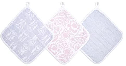 aden + anais Waschlappen - Pack von 3, Jungfrau | 100% Baumwoll Musselin, Bath & Flanell für Babys | Unisex -Geschenkset für EIN Baby | Waschen Sie für Neugeborene