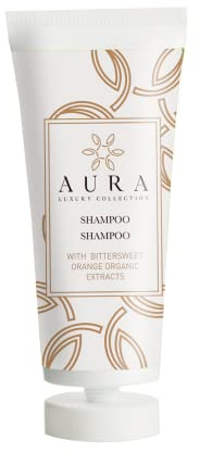 Aura Luxury Collection ® Kit cortesia bagno per hotel e b&b 100 tubi 30 ml shampoo con estratti biologici di the nero ed arancio dolce amaro