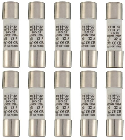 SIGANDG 32A 500V Fusible de tubo cerámico RT18-32 10x38mm Fusibles cilíndricos de alta tensión (paquete de 10)