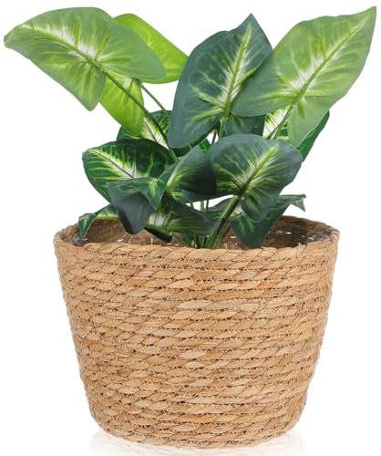 FOMIYES Woven Straw Flower Basket, Seagrass Planters Pot, Garden Plant Pot Containers Wicker Rattan Vase Sundries Organizer Storage Bins for Indoor Outdoor Plants
