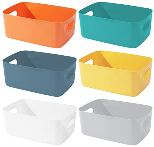 Bgfuni 6 Stück Aufbewahrungsbox,Organizer Box mit Griffen-(Original Design),Klein Kunststoffbox Weiß für Haushalt, Praktischer Aufbewahrungskorb Aufbewahrungskiste für das Bad,20x14x7.5cm (6 Farben)