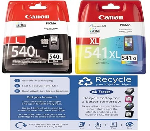PG-540 L & CL-541 XL Genuine Ink Cartridges For Pixma Printers & Ink Trader Freepost Recycling Pack - Packaging May Vary