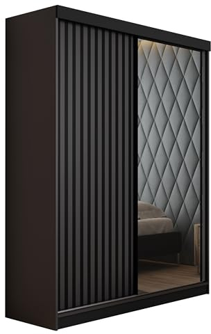 KIER FURNITURE Schränke für Stauraum - Malani 200 - Kleiderschrank - Schiebetürenschrank - Eleganter Kleiderschrank Schrank Garderobe - Schrank für Schlafzimmer - Weiß 200x205x59 cm