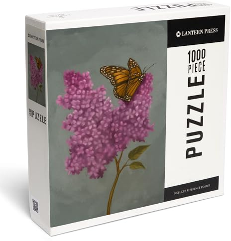 Lantern Press Lilac and Butterfly, Oil Painting 1000 Piece Jigsaw Puzzle for Adults, Made in USA with Reference Poster