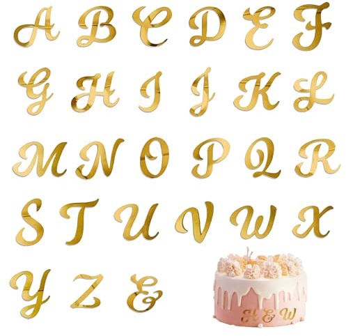 27 Stück Buchstaben Für Torte, Cake Topper Name Personalisiert, Selbstgemachter Tortendeko Name A-Z Acryl Buchstaben Tortendeko Gold Für Hochzeitstorten Dekorationen, Party, Geburtstag(Großbuchstaben)