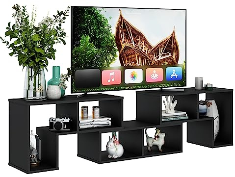 GYMAX Mobile TV a 3 Pezzi, per TV Fino a 65’’, Liberamente Combinabile, per Soggiorno, Camera da Letto, 134 x 30 x 43 cm (NERO)