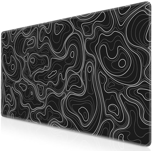 Abetcabe Gaming Mauspad XXL, Schreibtischunterlage 900 x 400mm Schwarz | Topographisch Mousepad groß Vernähte Kanten WassXerdicht Anti-Rutsch für Zuhause und Büro