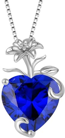 YL Herz Halskette 925 Sterling Silber Lilie Blume Anhänger Kette September Geburtsstein Saphir Halskette Schmuckgeschenke für Damen Mutter Freundin