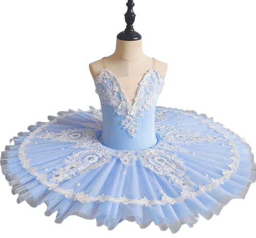 GeRRiT Bleu Filles Professionnel Ballet Tutu, Adulte Femmes Enfant Enfants Ballet Danse Costume Plateau Crêpe Tutu Ballerine Partie Robe,Bleu,150