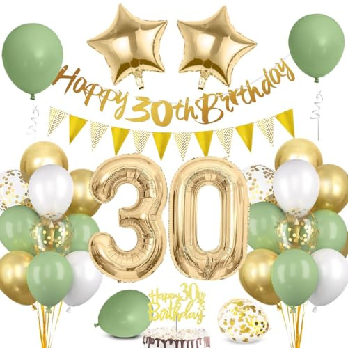 Ballonger 30 År Guld Grön, 30-årig Dekoration Man Kvinna, Grattis På Födelsedagen 30 År, Födelsedag 30 År Grönt Guld-Dekorationer för Män Kvinnor Festdekorationer
