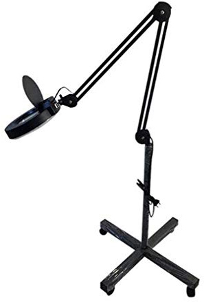 JKSVTF Magnifier Led Beauty Salon Cold Light Commercial Lighting Magnifying Glass Tattoo Lamp Beauty Lamp Nail Eye Shadowless Floor Lamp with Pulley (Black)