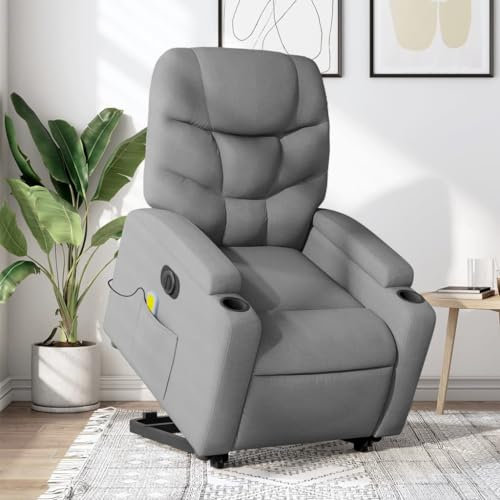 Homgoday Elektrischer Massagesessel mit Aufstehhilfe Aufstehsessel Fernsehsessel Ruhesessel Relaxsessel mit Liegefunktion TV Sessel Liegesessel Sessel, für Wohnzimmer Hellgrau Stoff