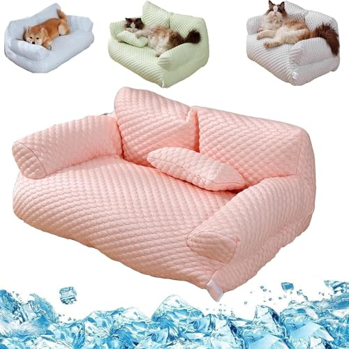 Pelinuar Kühlendes Haustierbett aus Eisseide, atmungsaktiv, waschbar, Hundesofa, kühlendes Bett, Sommerschlafen, kühles Eisseidenbett, atmungsaktiv, waschbar, Haustierbetten für Katze und Hund (Rosa