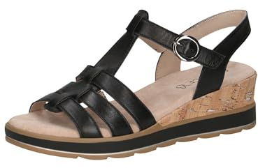 CAPRICE Sandali con zeppa da donna in pelle con chiusura a strappo, Nero (Black Nappa), 37 EU