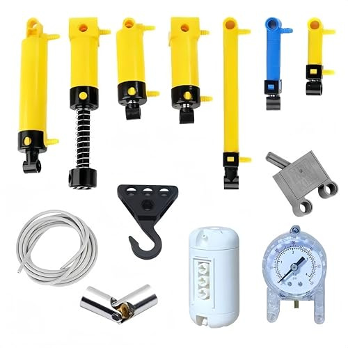 Technik Pneumatik Kit, 13pcs Technic Hydraulikteile Pneumatik Zylinder Ersatzteile Set mit Luftpumpe Schalter Schlauch Luftdruckmesser Gastank, Kompatibel mit Große Marke