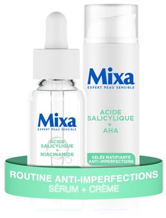 Mixa Anti-Unreinheiten Gesichtspflege Duo: Salicysäure & Niancinamid Serum 30ml gegen Unreine Haut + Mattierende Gel Creme 50ml