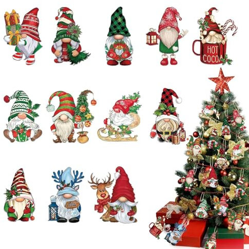 24 Pièces Decoration Noel Bois,Set de lutins Decoration Noel Sapin,Deco Sapin de Noel avec Cordon,Decoration de Noel pour Sapin Interieur Maison à Suspendre,Deco Noel Sapin pendentifs