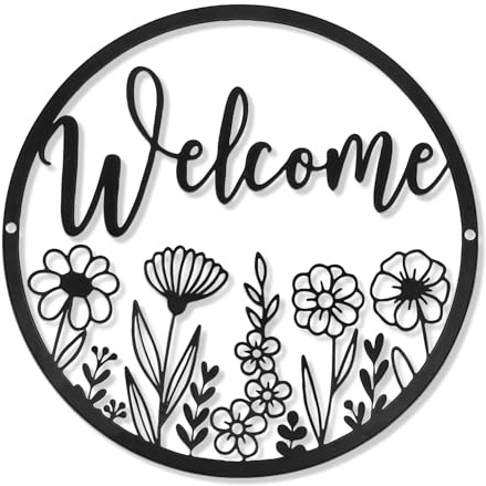 Panneau de bienvenue en métal - Décoration murale de bienvenue en métal noir - 30 cm - Lettres de bienvenue à suspendre pour porche, maison, bureau, salon, couronne