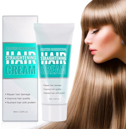 Allony Haarglättungscreme, Hair Straightening Cream, Leave-In Glättungscreme Glättet krause Splissstellen, Geschädigtes Haar reparieren, 60ml