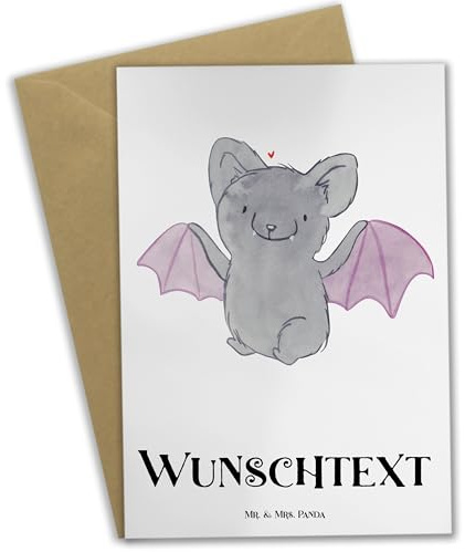 Mr. & Mrs. Panda Personalisierte Karte Fledermaus Classic - Geschenke, Grußkarten Personalisiert, Grußkarte, Martinssingen, personalisierbar, individuelle